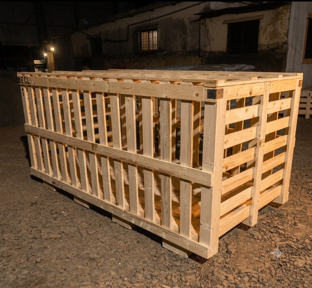Open-Slatted Industrial Wooden Crate